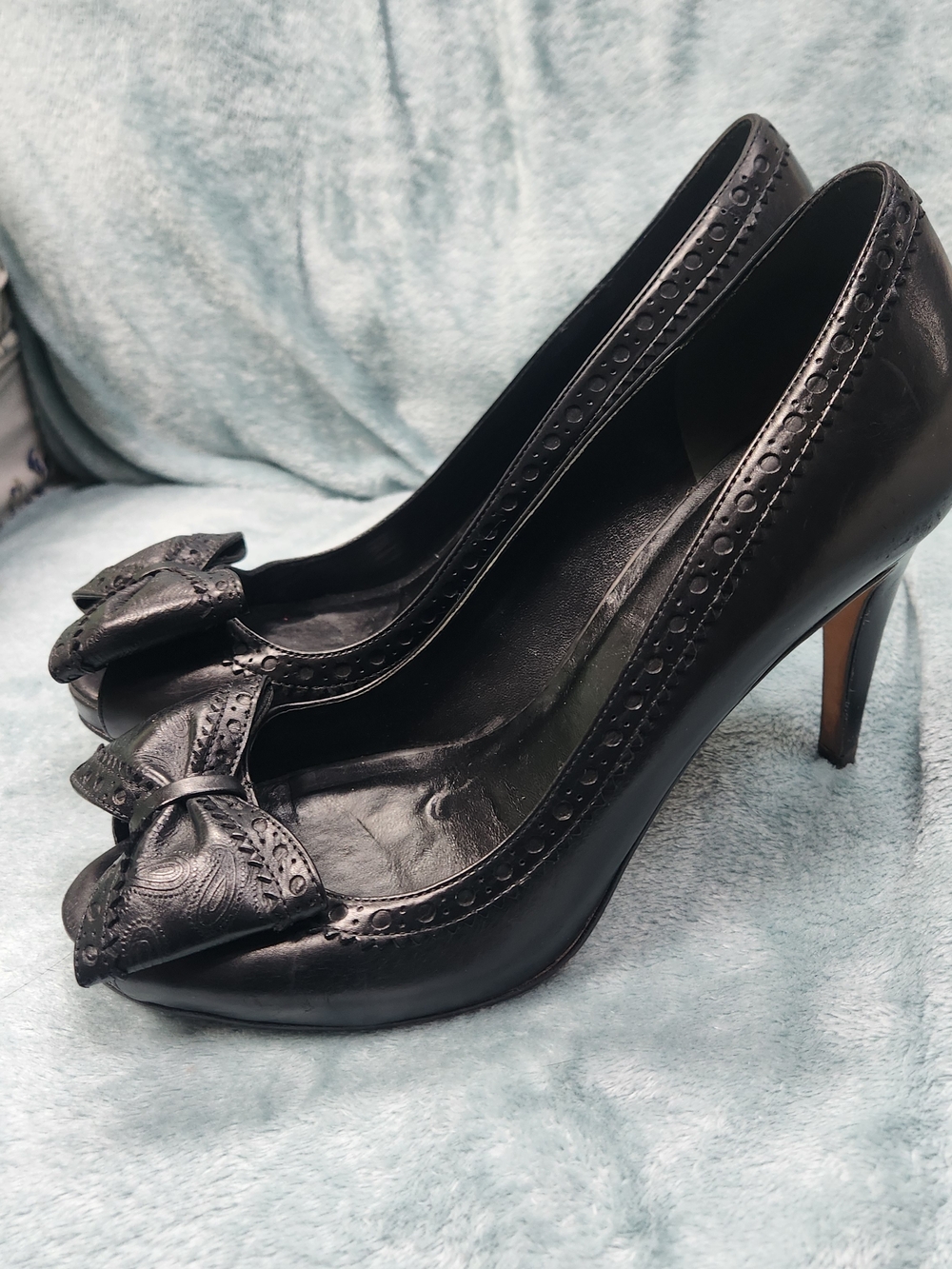 Cole Haan Black Leather Bow-Trim Pumps Womens Size 7
